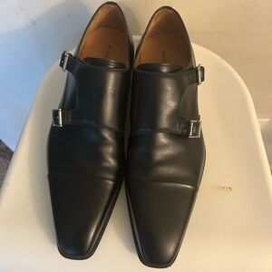 Magnanni Black Leather Double Monk Strap Shoes